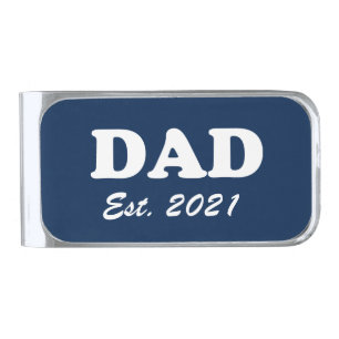 Dad Custom Established date navy blue white modern Silver Finish Money Clip