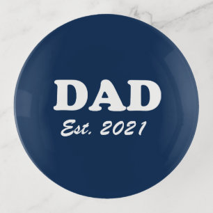Dad Custom Established date navy blue white modern Trinket Tray