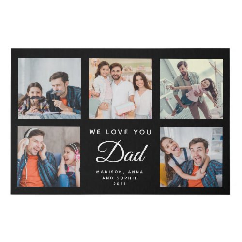 DAD Custom Family Photo Collage Fathers Day Black Faux Canvas Print