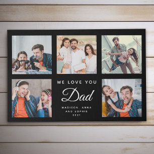 DAD Custom Family Photo Collage Father's Day Black Faux Canvas Print