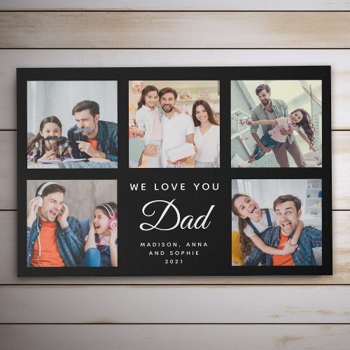 DAD Custom Family Photo Collage Fathers Day Black Faux Canvas Print