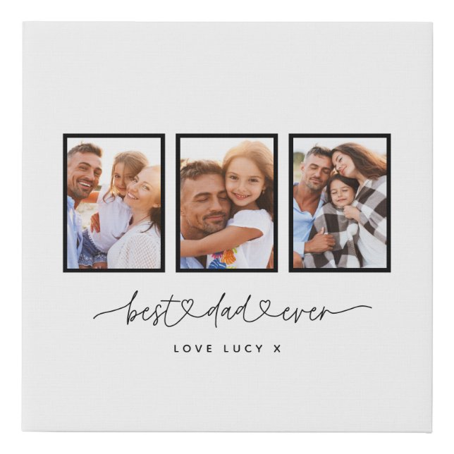 dad cute modern script multi photo gift faux canvas print (Front)