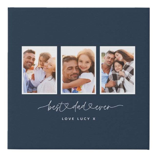 dad cute modern script multi photo gift faux canvas print (Front)