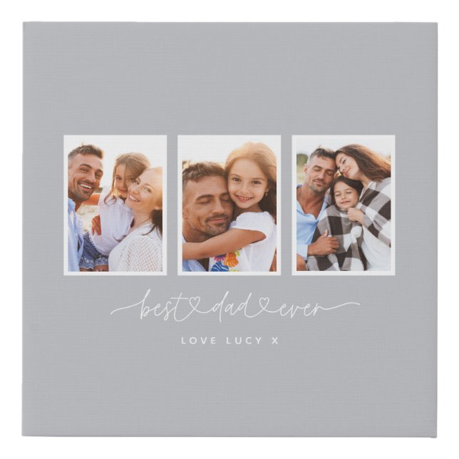 dad cute modern script multi photo gift faux canvas print (Front)