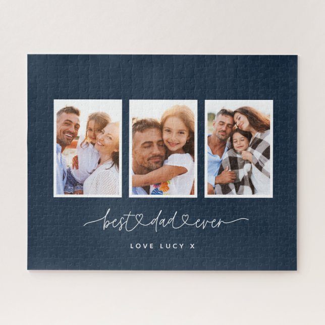 dad cute modern script multi photo gift  jigsaw puzzle (Horizontal)