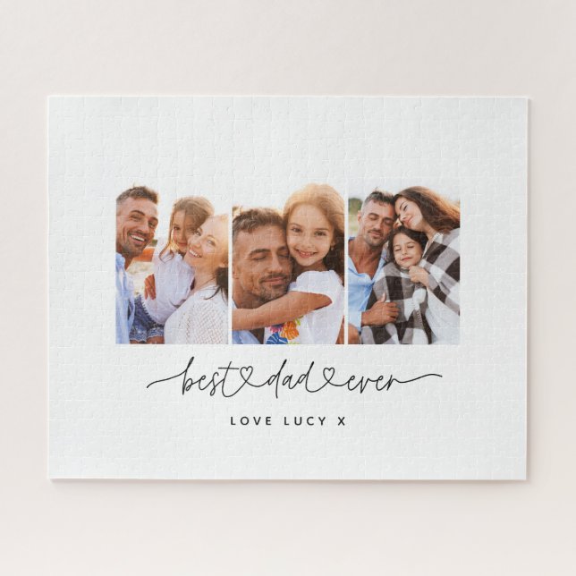 dad cute modern script multi photo gift  jigsaw puzzle (Horizontal)