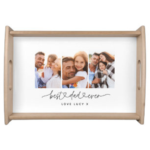 dad cute modern script multi photo gift serving tray