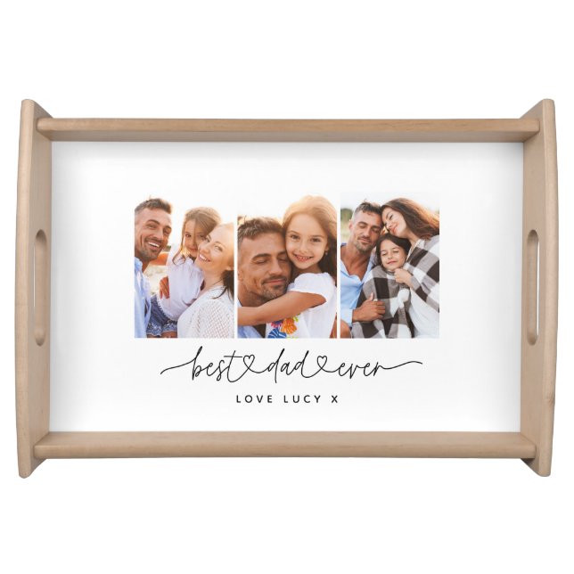 dad cute modern script multi photo gift  serving tray (Front)