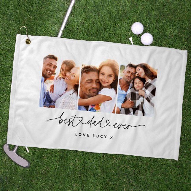 dad cute script multi photo gift golf towel (Creator Uploaded)