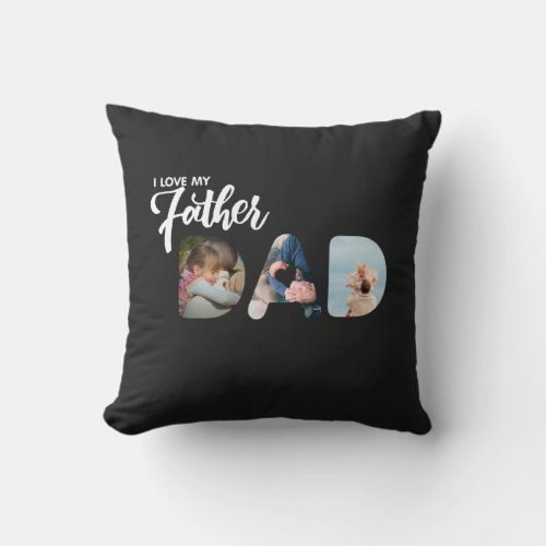 DAD Cutout 3 Photo Collage Custom gift home Throw Pillow