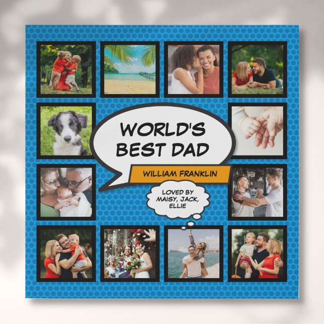 Dad, Daddy, Father 12 Photo Superhero Comic Book Faux Canvas Print (Dad, Daddy, Father 12 Photo Superhero Comic Book Faux Canvas Print)
