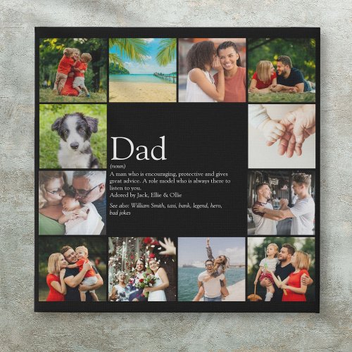 Dad Daddy Father Definition 12 Photo Black Faux Canvas Print
