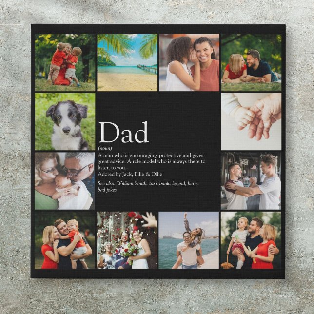 Dad Daddy Father Definition 12 Photo Black Faux Canvas Print (Dad Daddy Father Definition 12 Photo Black Faux Canvas Print)