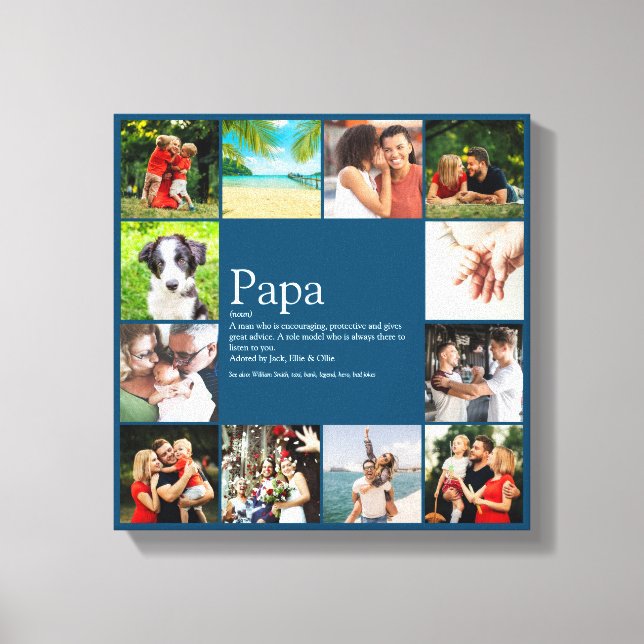 Dad, Daddy, Father Definition 12 Photo Blue Canvas Print (Front)