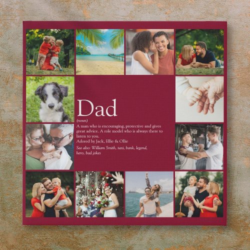 Dad Daddy Father Definition 12 Photo Burgundy Faux Canvas Print