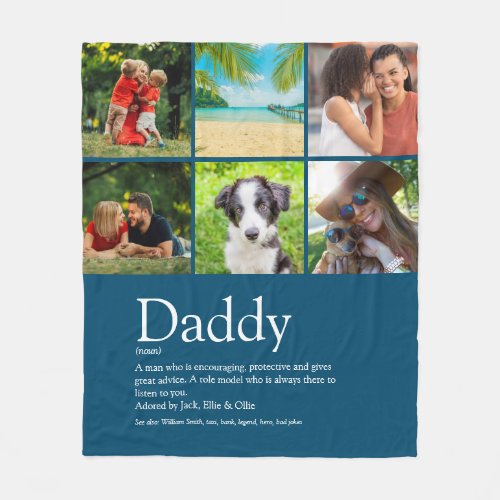 Dad Daddy Father Definition 6 Photo Fun Blue Fleece Blanket