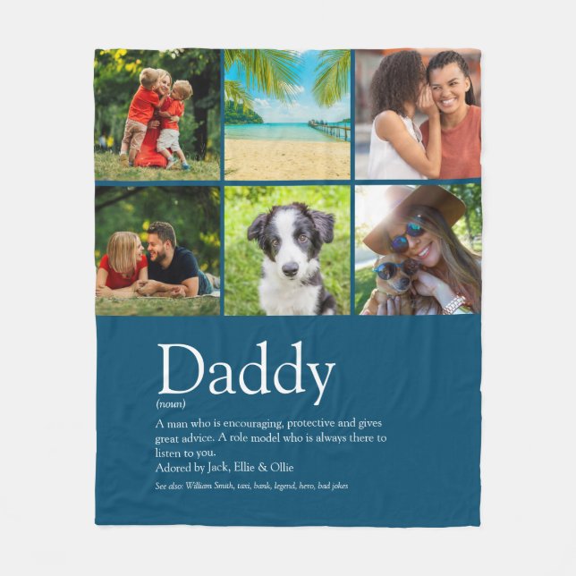 Dad, Daddy, Father Definition 6 Photo Fun Blue Fleece Blanket (Front)