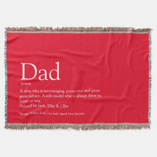 Dad Daddy Father Definition Modern Fun Red Throw Blanket