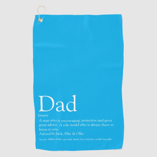Dad, Daddy, Father Definition Modern Sky Blue Golf Towel (Front)