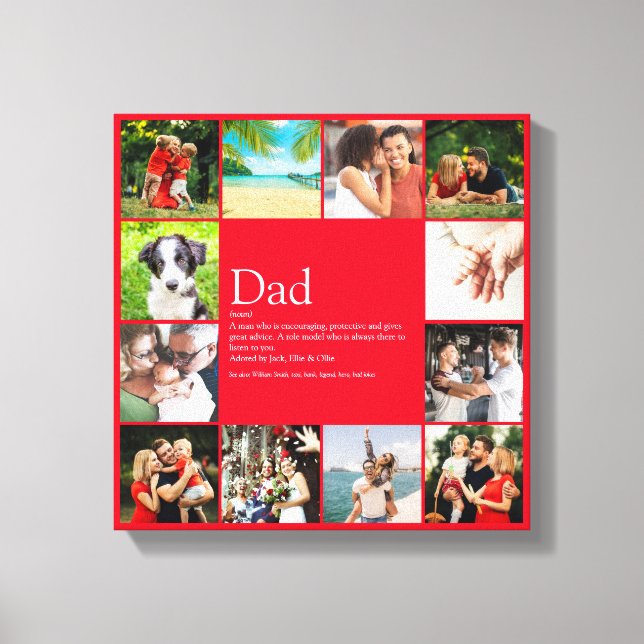Dad Daddy Father Papa Definition 12 Photo Fun Red Canvas Print (Front)