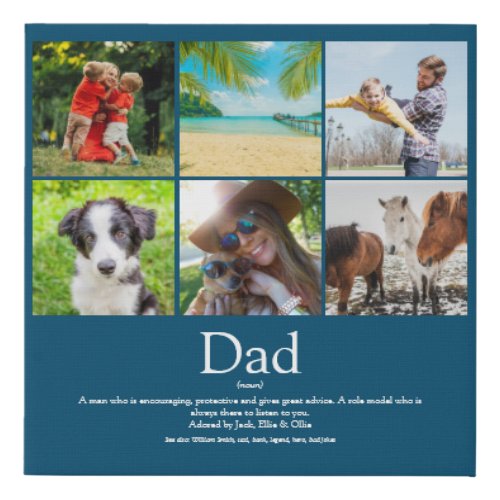 Dad Daddy Father Papa Definition 6 Photo Blue Faux Canvas Print