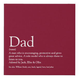 Dad Daddy Father Papa Definition Fun Burgundy Faux Canvas Print
