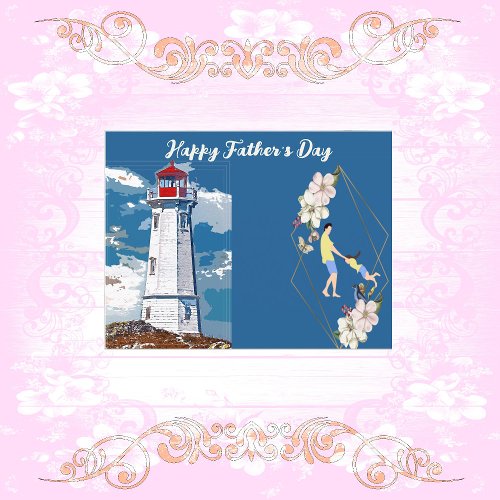 Dad Daughter Bonding Lighthouse Happy Fathers Day Holiday Postcard