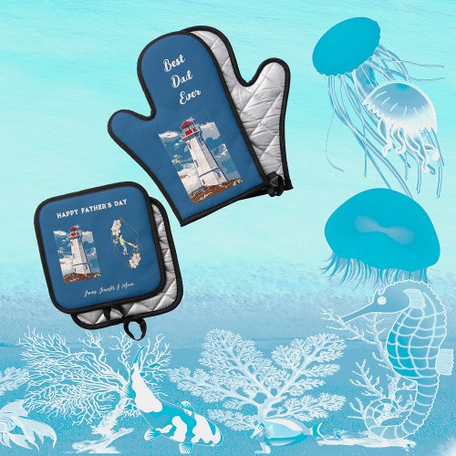 Dad Daughter Bonding Lighthouse Happy Fathers Day Oven Mitt  Pot Holder Set