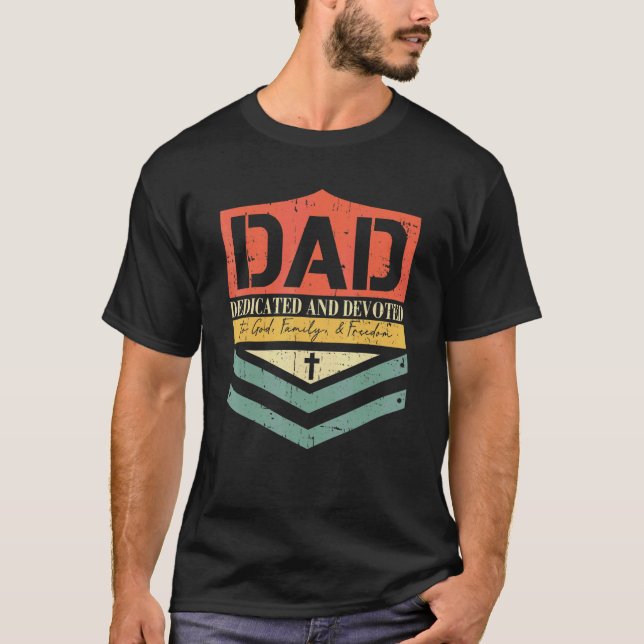 Dad Dedicated And Devoted Happy Father's Day Vinta T-Shirt (Front)