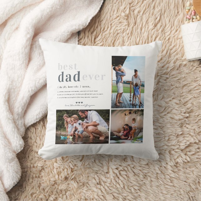 Dad Definition | 3 Photo Personalized  Throw Pillow (Blanket)