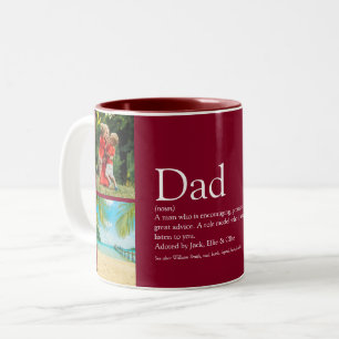 Dad Definition 4 Photo Collage Burgundy Two-Tone Coffee Mug