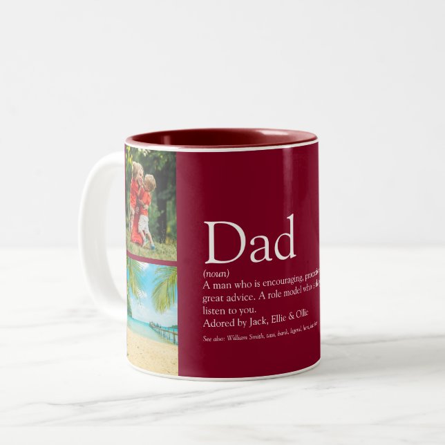 Dad Definition 4 Photo Collage Burgundy Two-Tone Coffee Mug (Front Left)