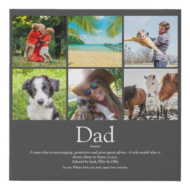 Dad Definition 6 Photo Gray Fathers Day Faux Canvas Print (Front)