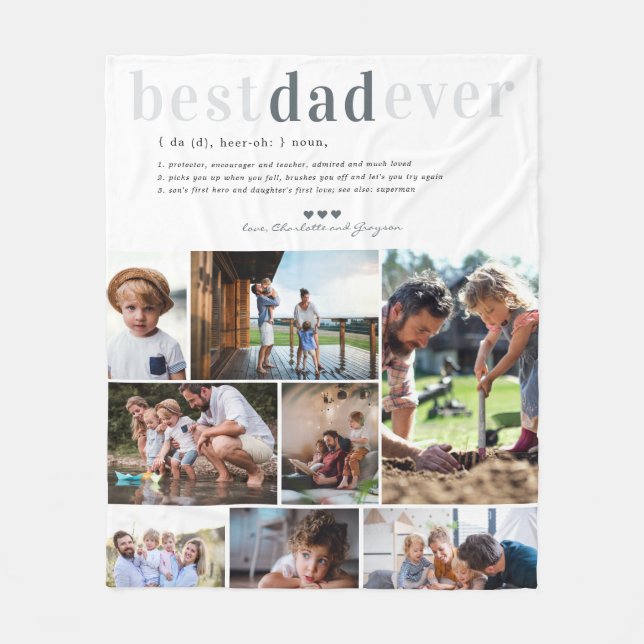 Dad Definition | 8 Photo Personalized  Fleece Blanket (Front)