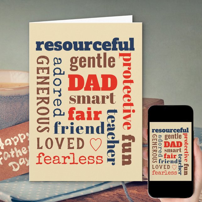 Dad Definition Best Traits Word Cloud Typography Card (Creator Uploaded)