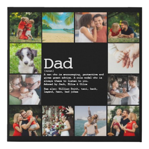 Dad Definition Black and White Photo Collage Faux Canvas Print