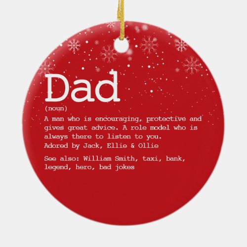 Dad Definition Christmas Winter Snowflakes Red Ceramic Ornament