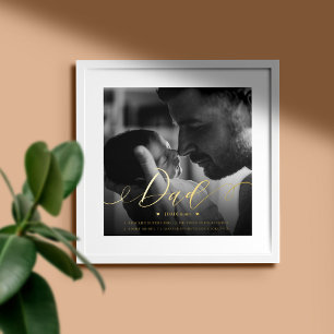 Dad Definition Elegant Script Black & White Photo Foil Prints