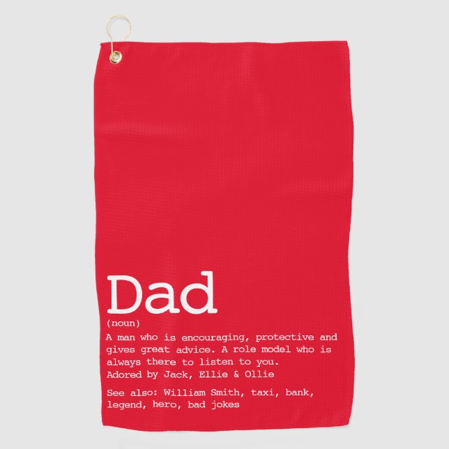 Dad Definition Fun Red Personalized Golf Towel (Front)
