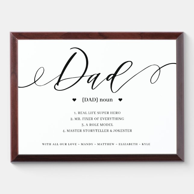Dad Definition Minimal Elegant Script Personalized Award Plaque (Horizontal)