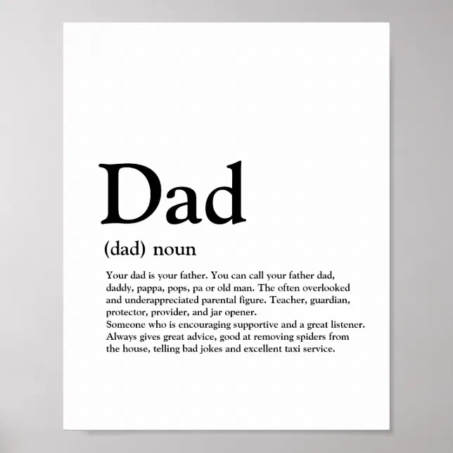 Dad, definition, modern, typography poster | Zazzle