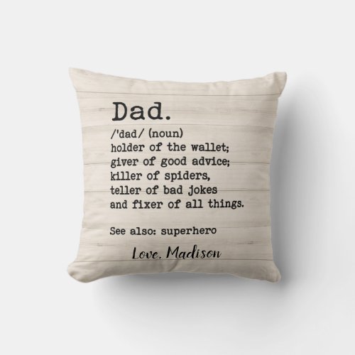 Dad Definition Personalized Fathers Day Gift Thro Throw Pillow