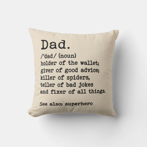 Dad Definition Personalized Fathers Day Gift Thro Throw Pillow