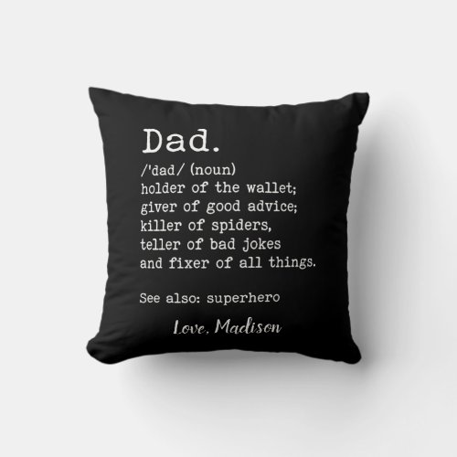 Dad Definition Personalized Fathers Day Gift Throw Pillow