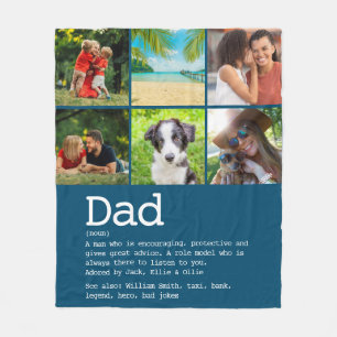 Dad Definition Photo Collage Blue Fleece Blanket