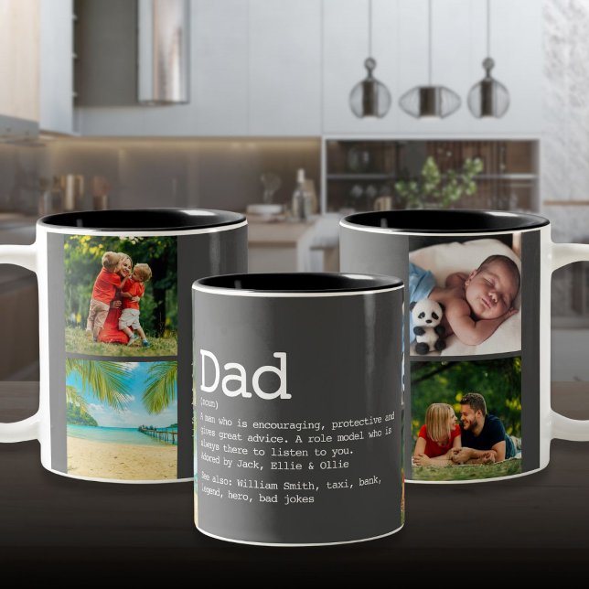 Dad Definition Photo Collage Father's Day Gray Two-Tone Coffee Mug (Dad Definition Photo Collage Father's Day Gray Two-Tone Coffee Mug)