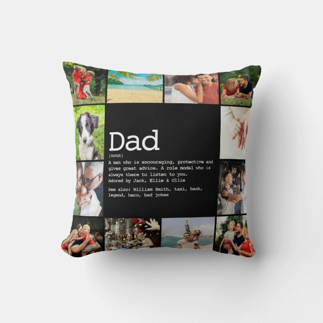 Dad Definition Photo Collage Father's Day Throw Pillow (Front)