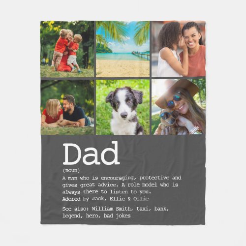 Dad Definition Photo Collage Gray Custom  Fleece Blanket