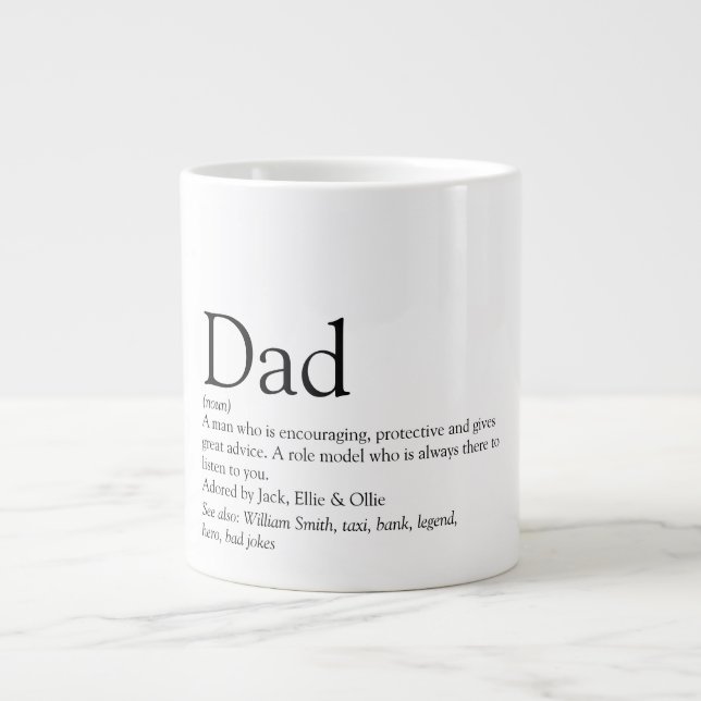 Dad Definition Quote Fun Cool Black and White Giant Coffee Mug (Front)