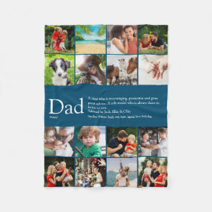 Dad Definition Saying 16 Photo Collage Blue Small Fleece Blanket